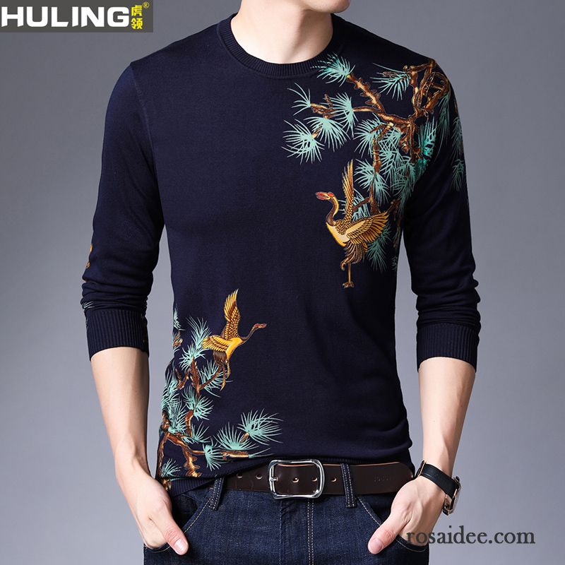 Pullover Herren Muster Trend Mantel Strickwaren Persönlichkeit T-shirts Blau