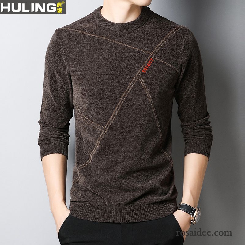 Pullover Herren Pullovers Rundhals Dünn Herbst Winter Trend Rot