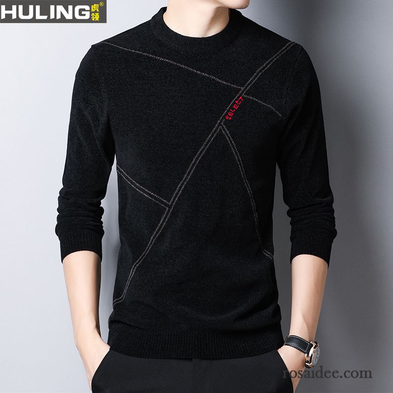 Pullover Herren Pullovers Rundhals Dünn Herbst Winter Trend Rot