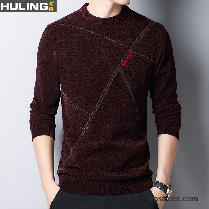 Pullover Herren Pullovers Rundhals Dünn Herbst Winter Trend Rot