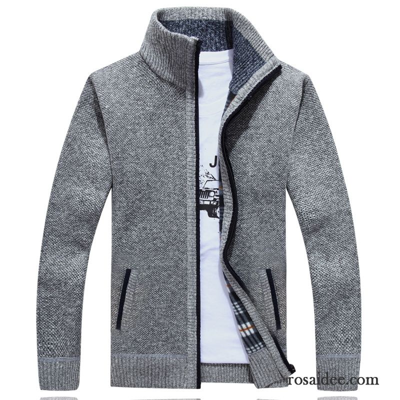 Pullover Herren Slim Fit Schlank Plus Samt Stehkragen Herren Verdickung Strickwaren Strickjacke Wollpullover Herbst Überzieher Neu Winter Günstig