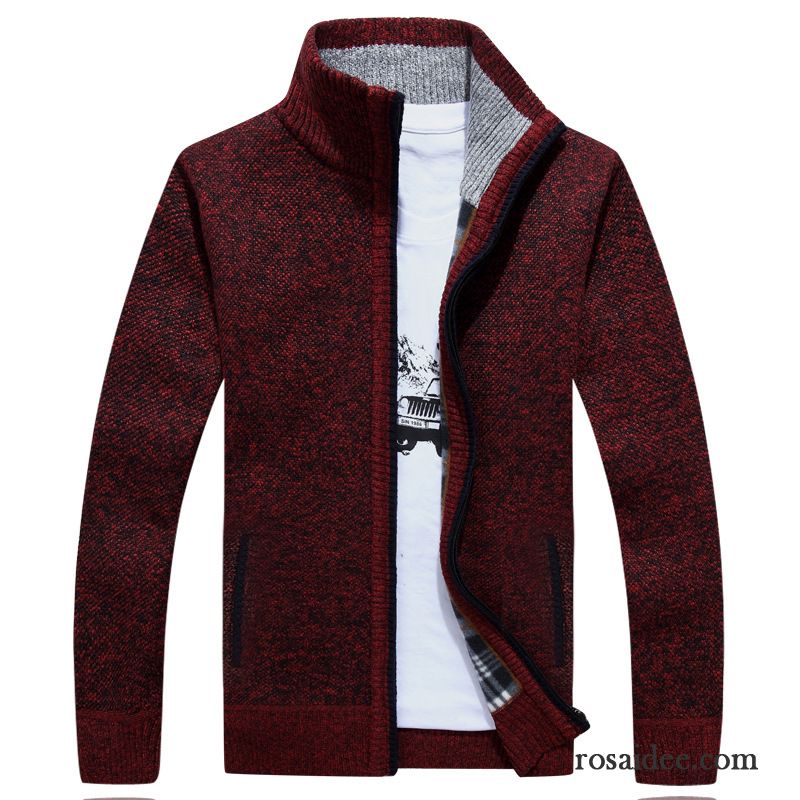 Pullover Herren Slim Fit Schlank Plus Samt Stehkragen Herren Verdickung Strickwaren Strickjacke Wollpullover Herbst Überzieher Neu Winter Günstig