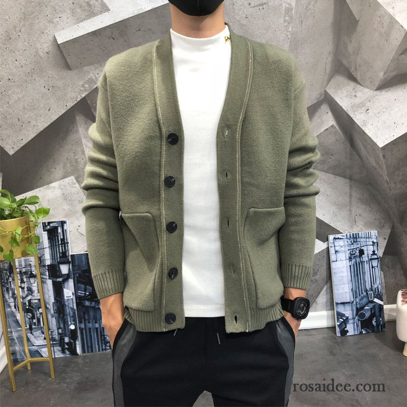 Pullover Herren Trend Feder Herbst V-ausschnitt Überzieher Strickjacke Khaki