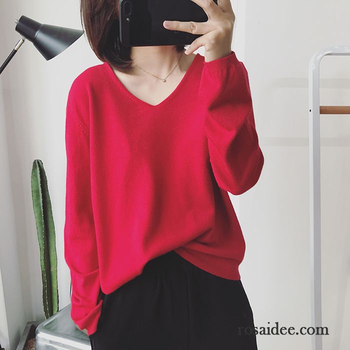 Pullover Mit Aufdruck Damen Lose Neu Pullover Hülse Herbst Strickwaren Halb Ärmel Gelb Wolle Damen Unteres Hemd Günstig