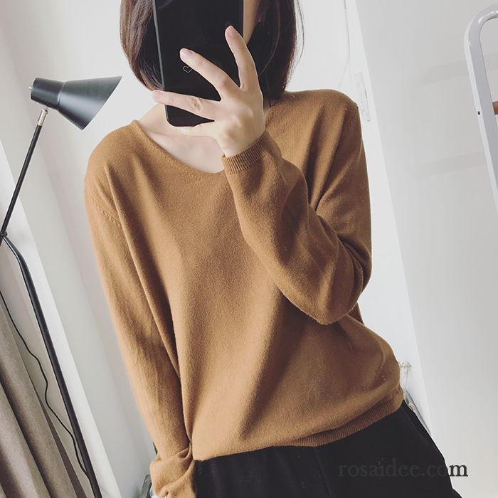 Pullover Mit Aufdruck Damen Lose Neu Pullover Hülse Herbst Strickwaren Halb Ärmel Gelb Wolle Damen Unteres Hemd Günstig