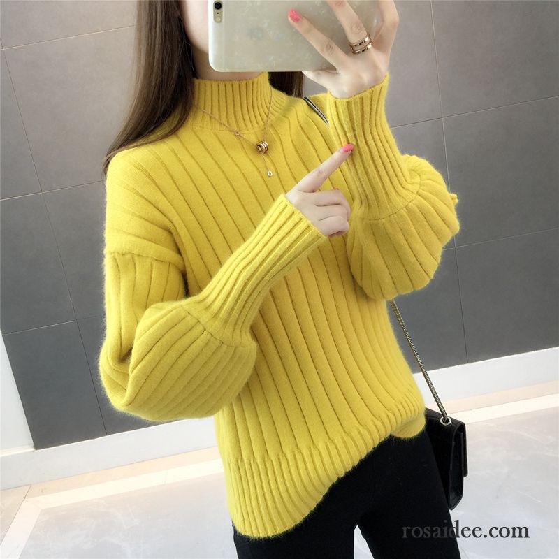 Pullover Mit Reißverschluss Lose Unteres Hemd Mode Herbst Pullover Neu Kurzer Absatz Gelb Rein Damen Verdickung Winter Stricken Kaufen