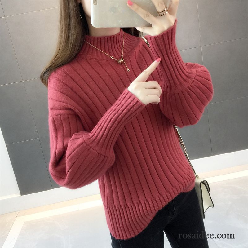 Pullover Mit Reißverschluss Lose Unteres Hemd Mode Herbst Pullover Neu Kurzer Absatz Gelb Rein Damen Verdickung Winter Stricken Kaufen