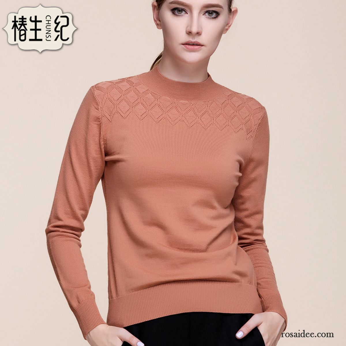 Pullover Olivgrün Damen Lange Ärmel Schlank Neu Herbst Winter Wollpullover Rollkragen Damen Strickwaren Kaufen