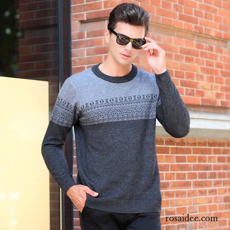 Pullunder Schwarz Herren Herbst Lange Ärmel Klassisch Strickwaren Herren Winter Pullover Rundhals Günstig