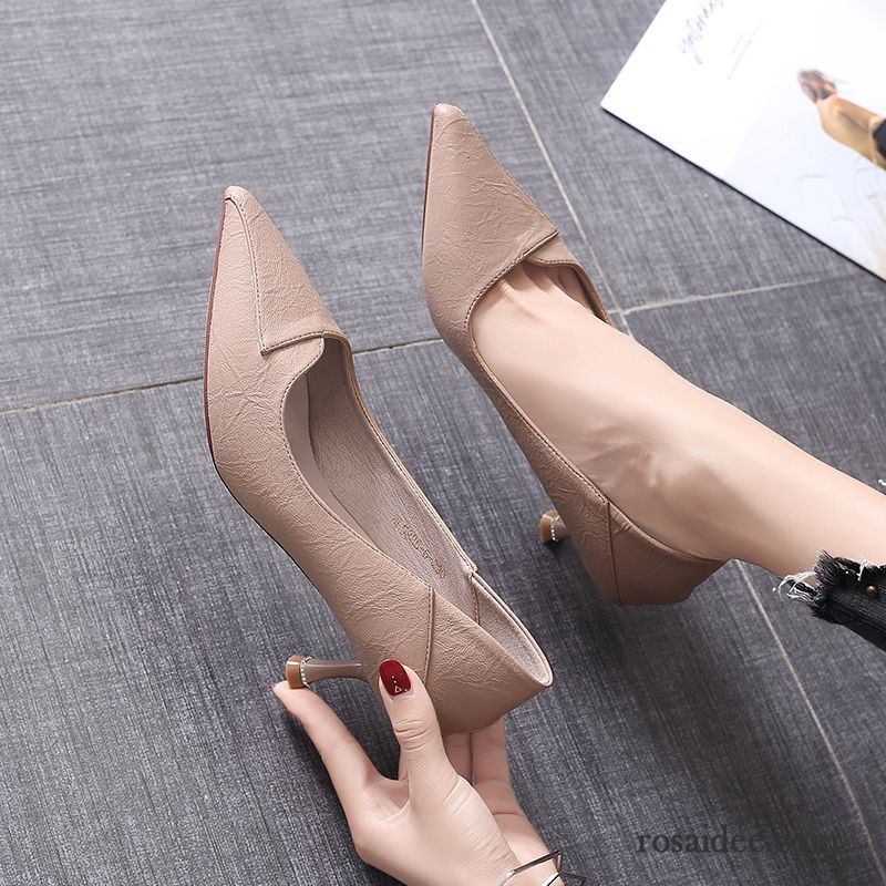 Pumps Damen Schnürschuhe Allgleiches Sexy Beruf Dünne Fersen Sommer Beige Hell Rot