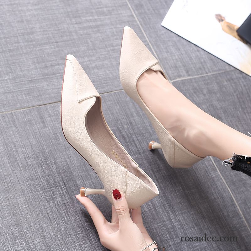 Pumps Damen Schnürschuhe Allgleiches Sexy Beruf Dünne Fersen Sommer Beige Hell Rot