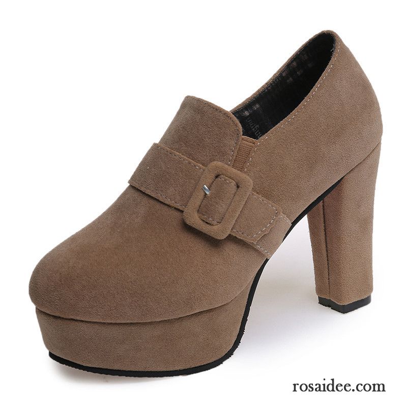 Pumps Wildleder Beige Herbst Runde Zehe Dick Schuhe Neue Dicke Sohle Damen Pumps Wasserdichte Plattform Schnürschuhe Wildleder Trend Günstig