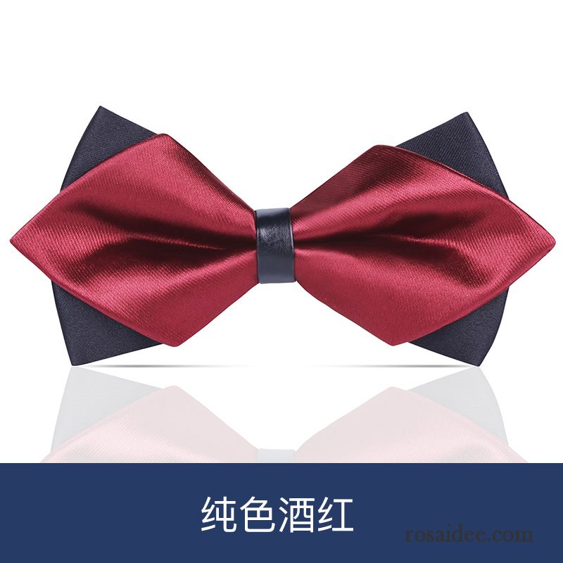 Querbinder Fliege Herren Formelle Kleidung Verheiratet Streifen Bowknot Doppelter Rock Business Bordeauxrot Schwarz