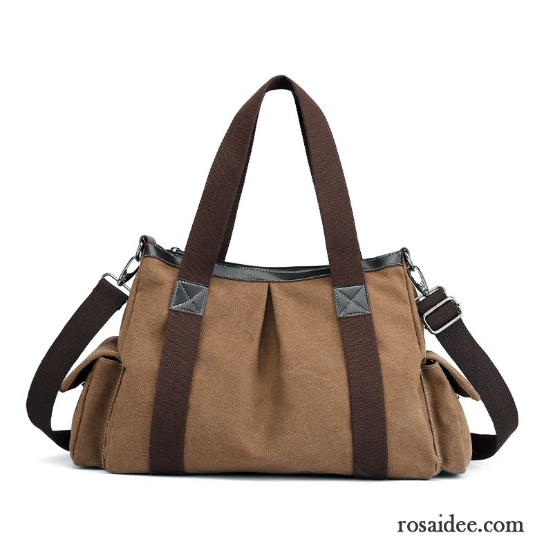 Reisetasche Damen Mama Canvastasche Freizeit Schultertaschen Großes Paket Messenger-tasche Khaki