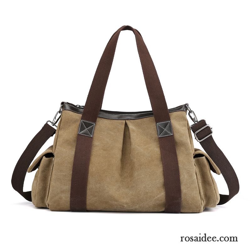 Reisetasche Damen Mama Canvastasche Freizeit Schultertaschen Großes Paket Messenger-tasche Khaki