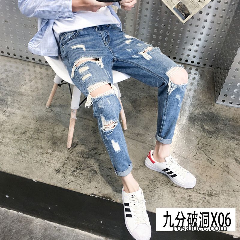 Relaxed Jeans Herren Hose Schlank Dünn Löcher Blau Trend Sommer Herren Schmales Bein Jeans Billig