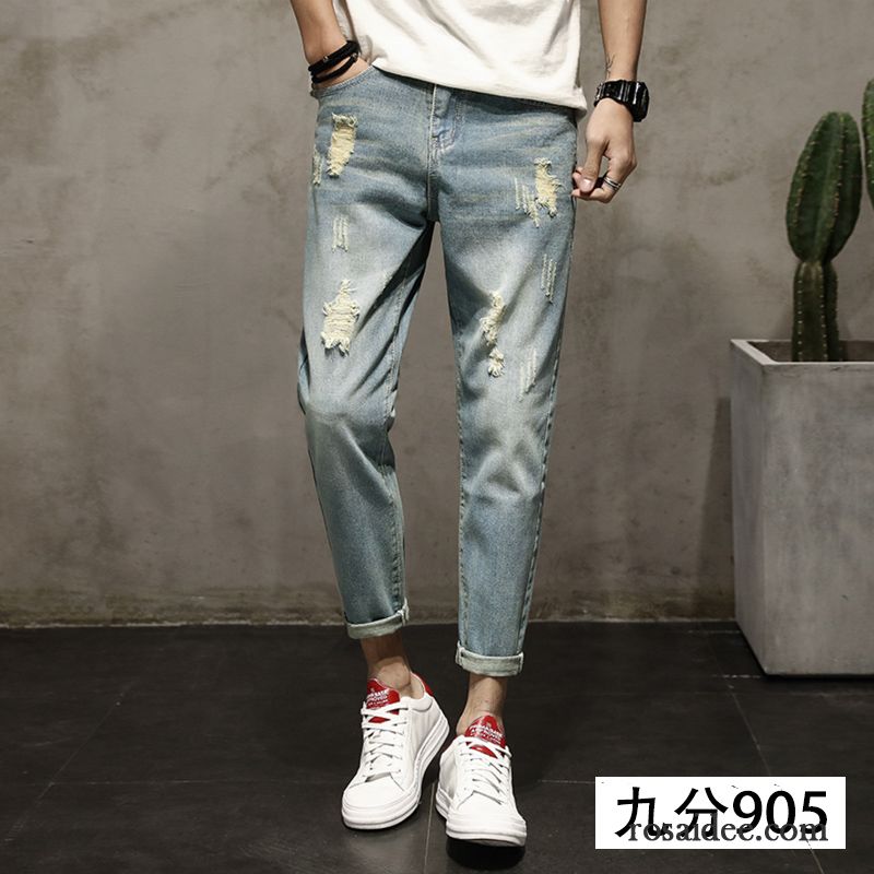 Relaxed Jeans Herren Hose Schlank Dünn Löcher Blau Trend Sommer Herren Schmales Bein Jeans Billig