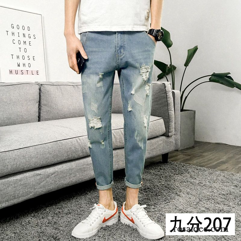 Relaxed Jeans Herren Hose Schlank Dünn Löcher Blau Trend Sommer Herren Schmales Bein Jeans Billig