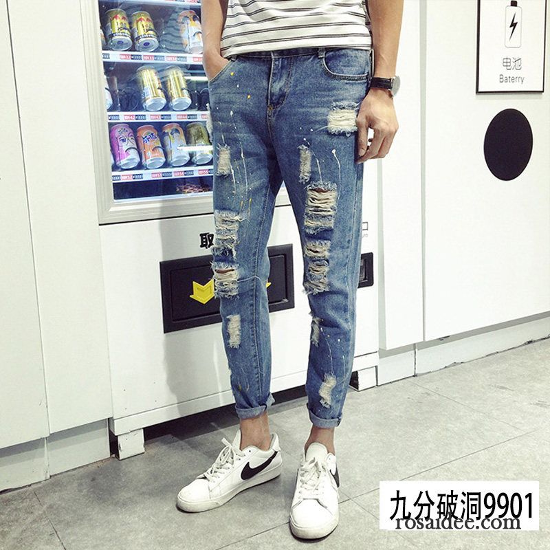 Relaxed Jeans Herren Hose Schlank Dünn Löcher Blau Trend Sommer Herren Schmales Bein Jeans Billig