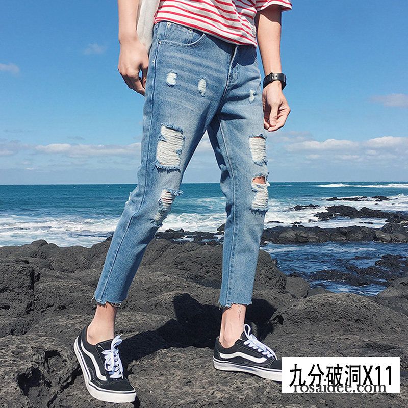 Relaxed Jeans Herren Hose Schlank Dünn Löcher Blau Trend Sommer Herren Schmales Bein Jeans Billig