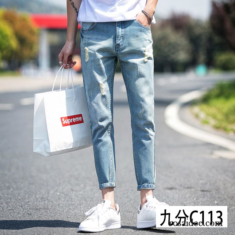 Relaxed Jeans Herren Hose Schlank Dünn Löcher Blau Trend Sommer Herren Schmales Bein Jeans Billig