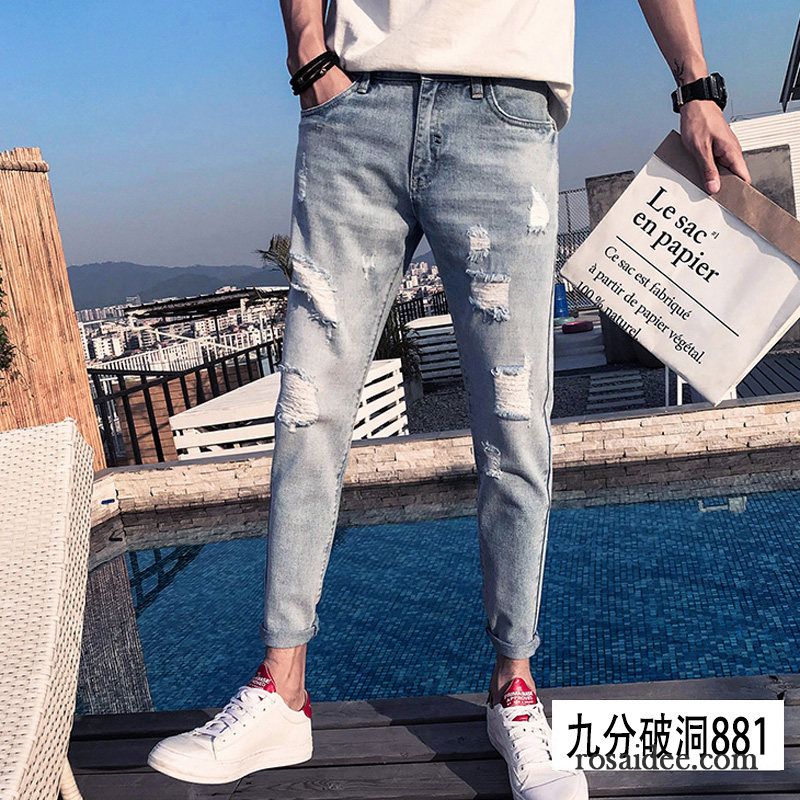 Relaxed Jeans Herren Hose Schlank Dünn Löcher Blau Trend Sommer Herren Schmales Bein Jeans Billig