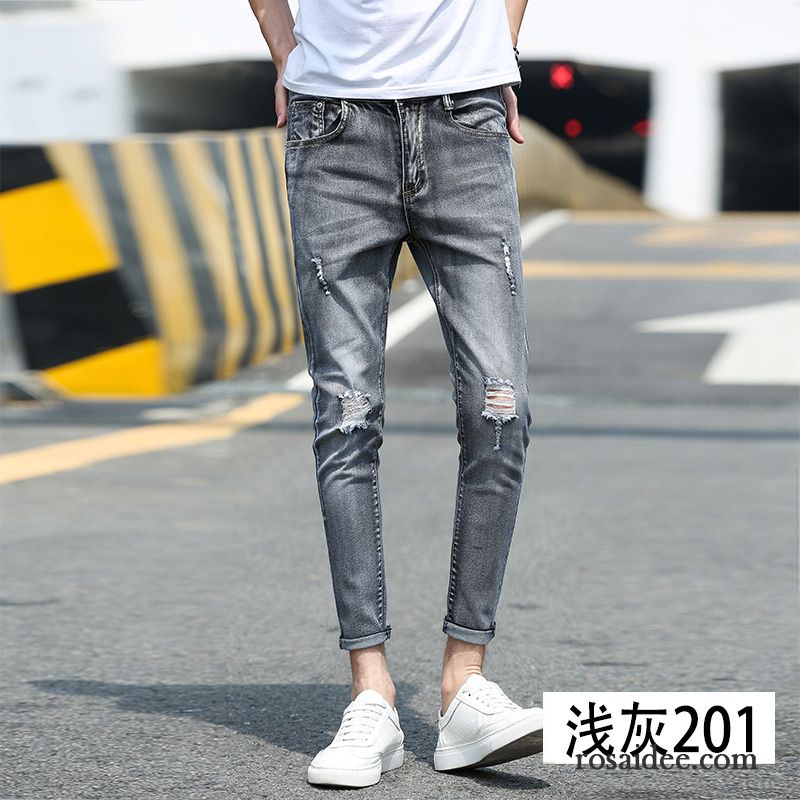 Relaxed Jeans Herren Hose Schlank Dünn Löcher Blau Trend Sommer Herren Schmales Bein Jeans Billig