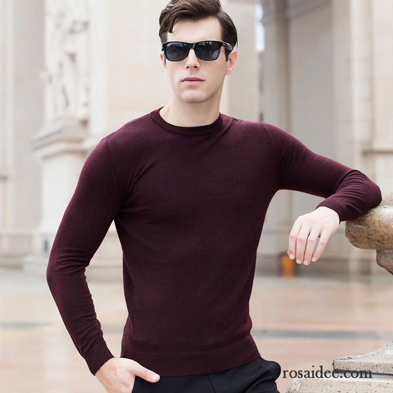 Rollkragenpullover Weiß Herren Lange Ärmel Rundhals Herbst Unteres Hemd Pullover Mode Herren Winter Rein Neu Günstig