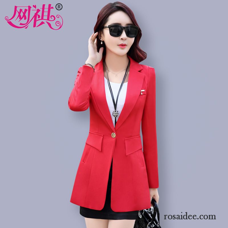 Rosa Blazer Damen Damen Anzüge Schlank Freizeit Langer Abschnitt Kostüm Neu Feder Winter Überzieher Winterkleidung Trend Herbst Kaufen