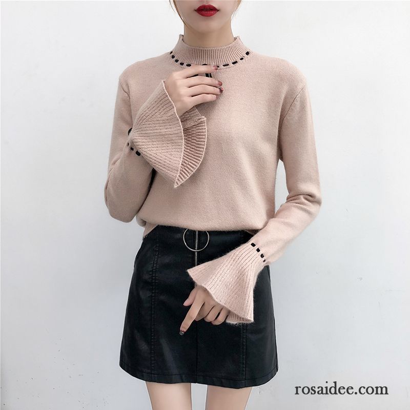 Rosa Strickpullover Pullover Mantel Damen Lange Ärmel Herbst Allgleiches Unteres Hemd Rosa Neu Günstig