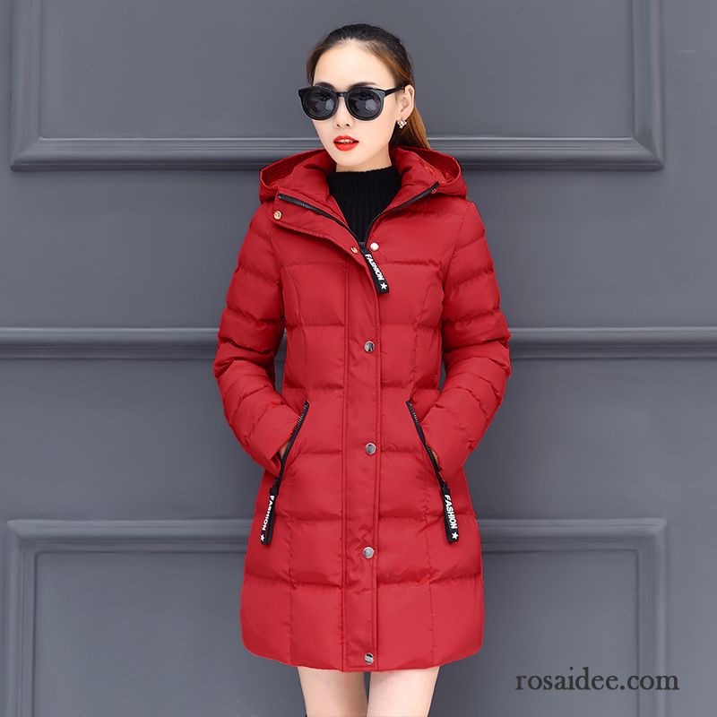 Rosa Winterjacke Damen Mit Kapuze Rote Verdickung Warme Neu Baumwollgepolsterte Winter Freizeit Überzieher Damen Baumwolle Langer Abschnitt Verkaufen