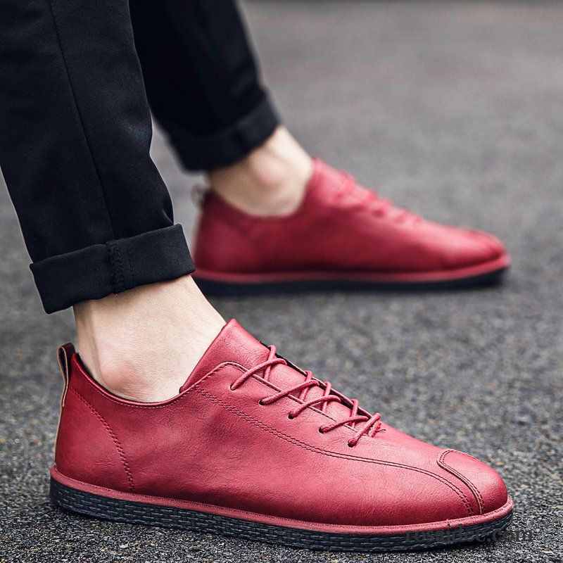 Rote Halbschuhe Herren Casual Lederschue Allgleiches Orange Neue Schuhe Herren Persönlichkeit England Trend Günstig