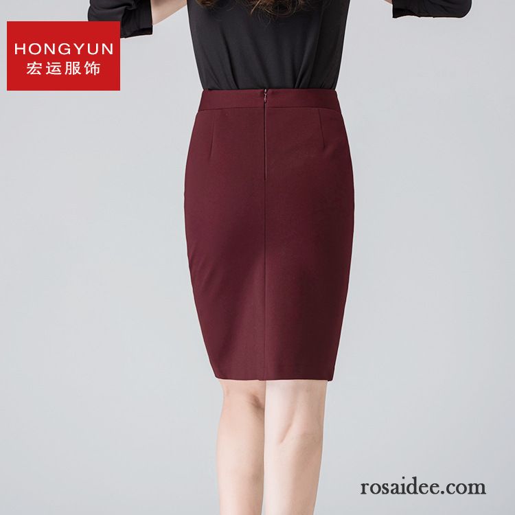 Roter Langer Röck Röcke Elastisch Herbst Winter Schlauchrock Beruflich Damen Hohe Taille Sale