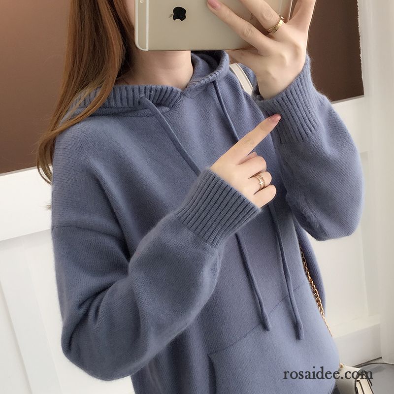 Roter Strickpullover Damen Kurzer Absatz Mit Kapuze Winter Lange Ärmel Herbst Leder Rosa Strickwaren Damen Schüler Tasche Pullover Neu Hoodies Günstig