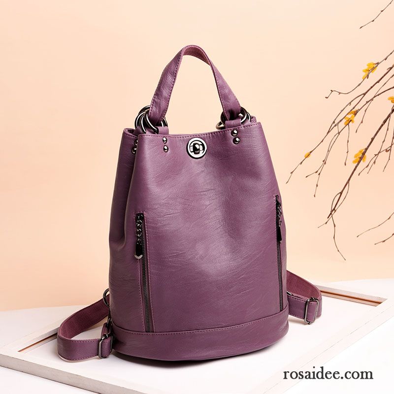 Rucksäcke Damen Weiche Haut Allgleiches Echtleder Freizeit Rucksack Taschen Schwarz