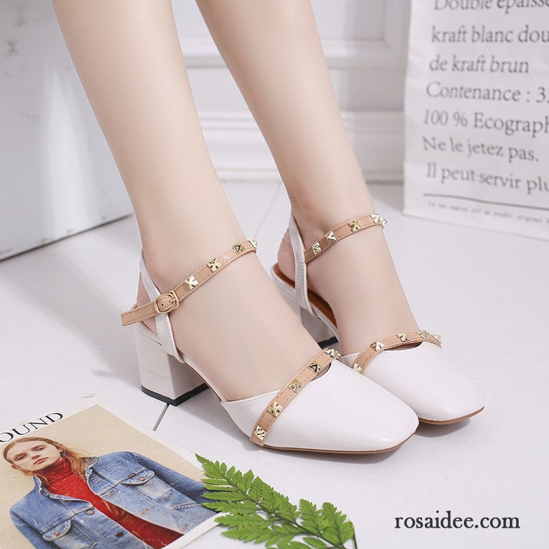 Sandalen Damen Allgleiches Neue Dick Mode Schnürschuhe Sommer Weiß Beige