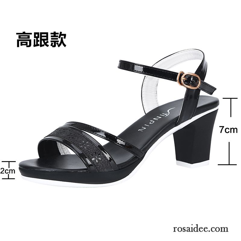 Sandalen Damen Echtleder Sommer Pumps Allgleiches Dick Neue Silber