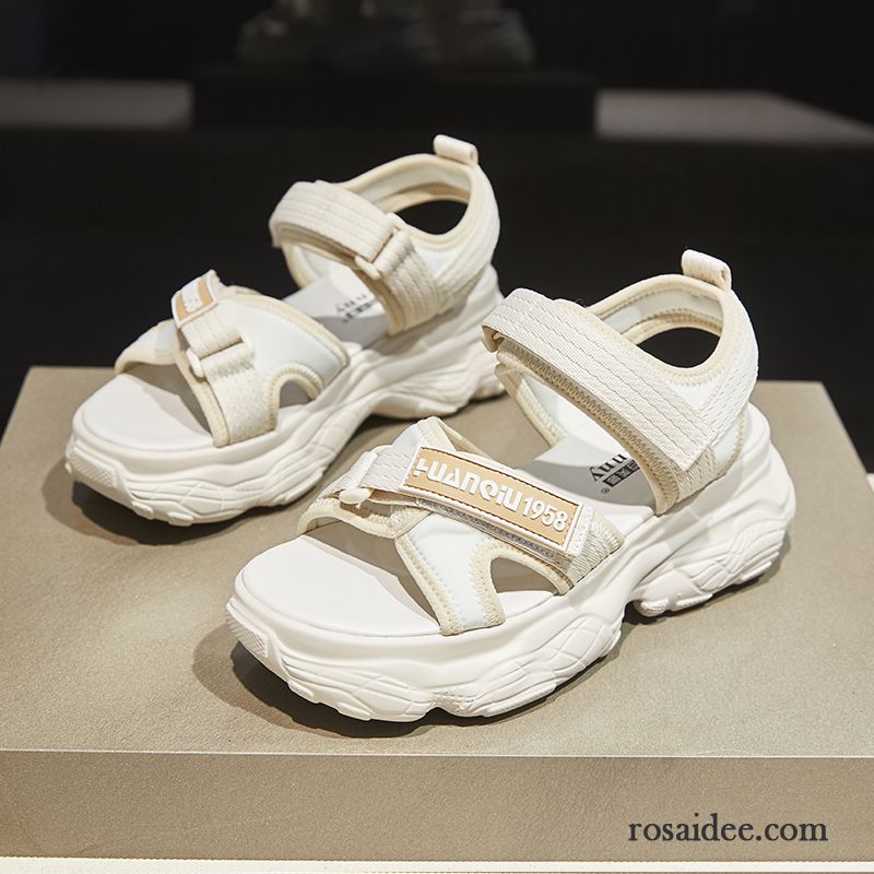 Sandalen Damen Erhöht Neue Dicke Sohle Trend Plateauschuhe Allgleiches Beige