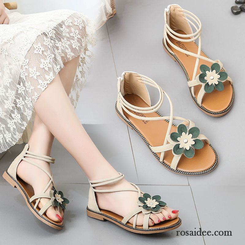 Sandalen Damen Feder Schüler Rom Flache Schuhe Sommer Allgleiches Grün Sandfarben Rot