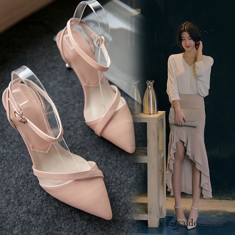 Sandalen Damen Neue Pumps Dünne Fersen Schuhe Sommer Spitze Rosa Beige