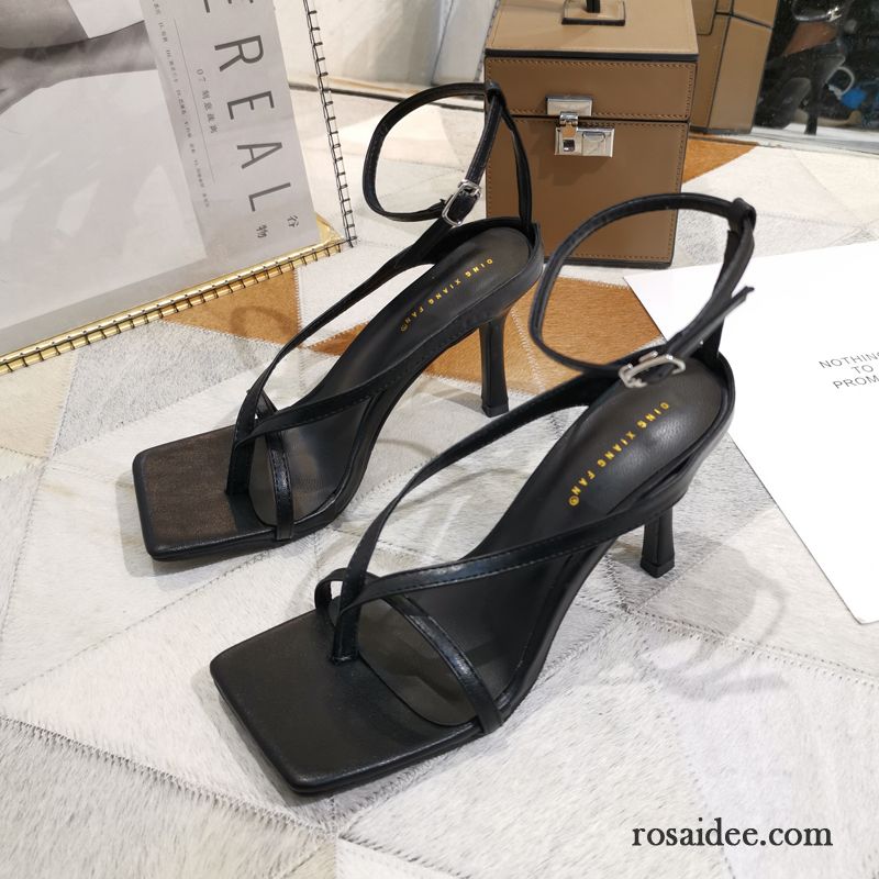 Sandalen Damen Rom Pumps Schuhe Dünne Fersen Allgleiches Vierkantkopf Blau