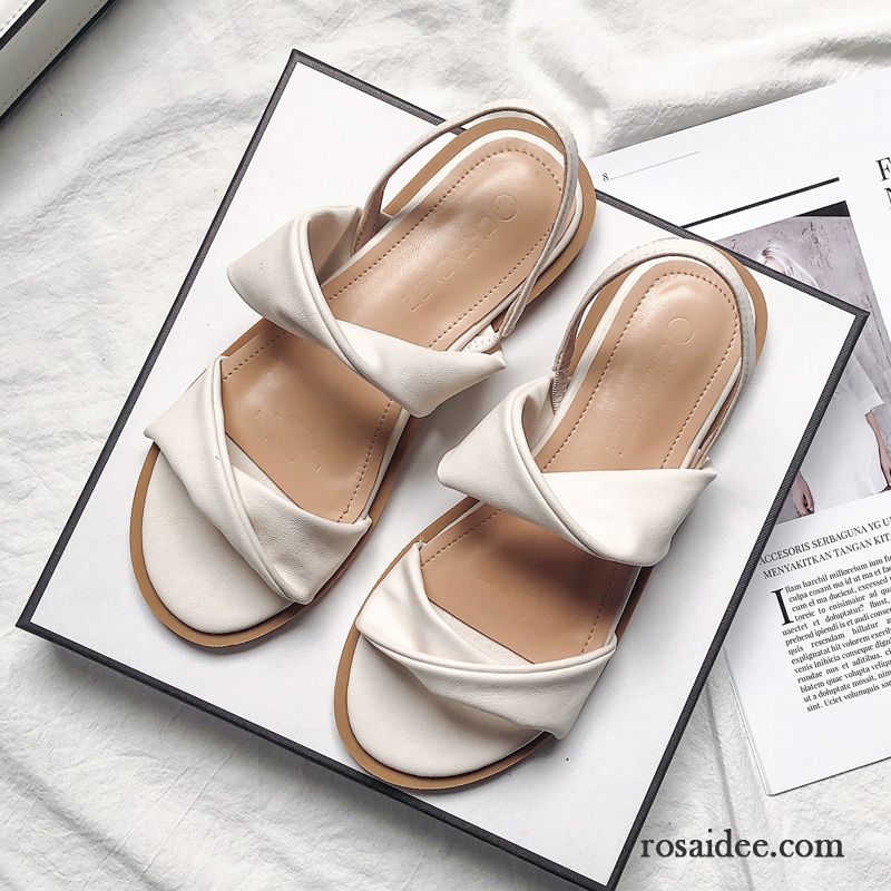 Sandalen Damen Schüler Flache Sommer Neue Allgleiches Rom Weiß Beige
