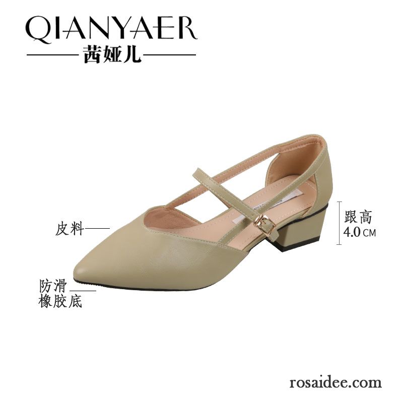 Sandalen Damen Sommer Dick Schnürschuhe Halbschuhe Trend Spitze Beige