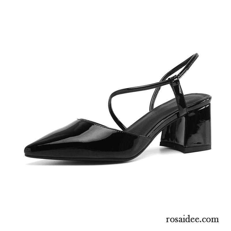 Sandalen Damen Sommer Lackleder Dick Schuhe Feder Neue Schwarz