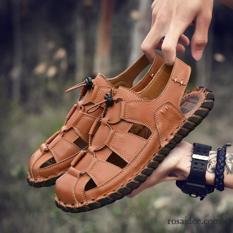 Sandalen Herren Casual Neue Rutschsicher Sommer Leder Trend Sandfarben Braun