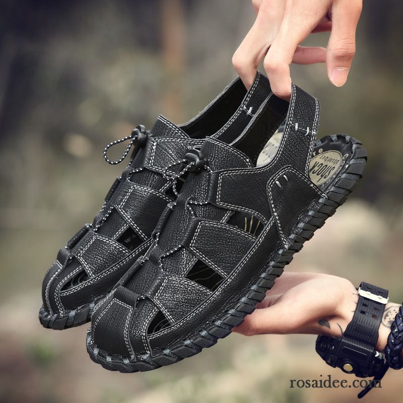 Sandalen Herren Casual Neue Rutschsicher Sommer Leder Trend Sandfarben Braun