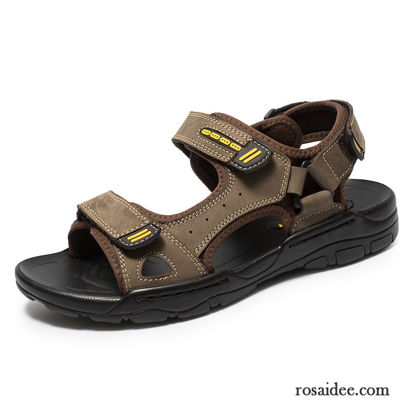 Sandalen Herren Casual Pantolette Schuhe Trend Echtleder Neue Sandfarben Schwarz