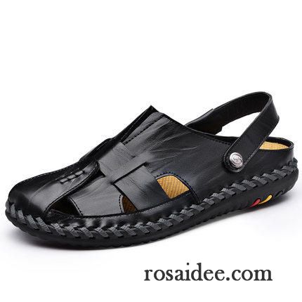 Sandalen Herren Casual Sommer Weiche Sohle Schuhe Leder Echtleder Sandfarben Schwarz