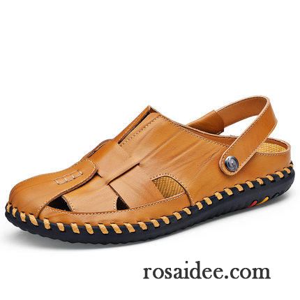 Sandalen Herren Casual Sommer Weiche Sohle Schuhe Leder Echtleder Sandfarben Schwarz