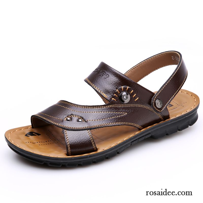 Sandalen Herren Echtleder Hausschuhe Trend Sommer Neue Sandfarben Braun